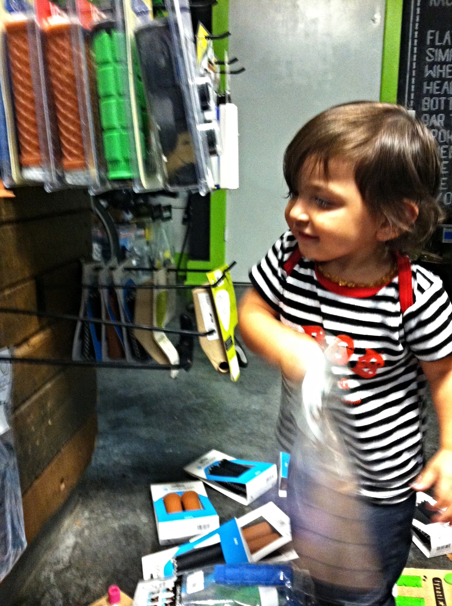 Just another day of hanging out and tearing down the bike shop with Richie's daughter, Ava. 