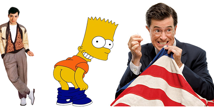Ferris Bueller, Bart Simpson and Stephen Colbert.