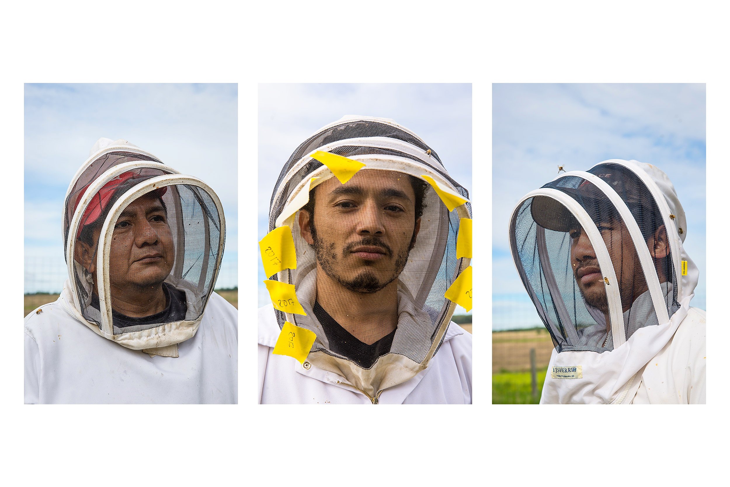 For the past 19 years, Bosco Montalvan Lopez (at left), 42, has been making the trip to Northern Alberta from his native Nicaragua to work as a beekeeper.  Although Jose Miguel Rueda Maldonado (center), 28, works and shares a trailer home with two o