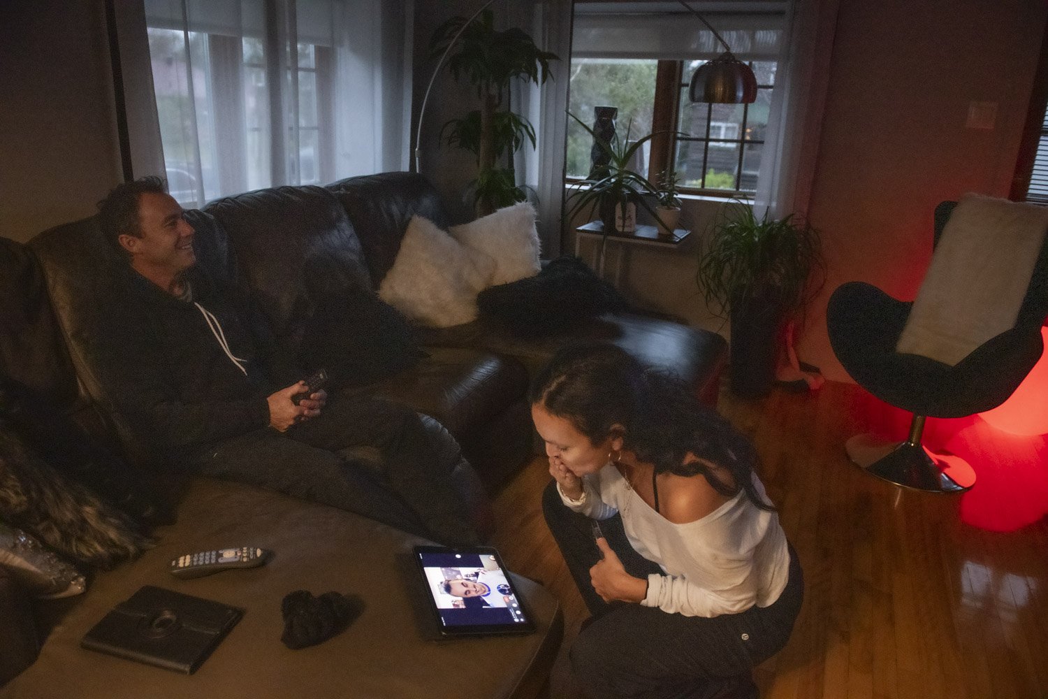  Richard and Caroline Labbé talks to their son, studying out of town, via Skype at their home in the mining village of Bourlamaque. Lower prices and tranquility were two factors that influenced the young couple to buy their home in the village more t
