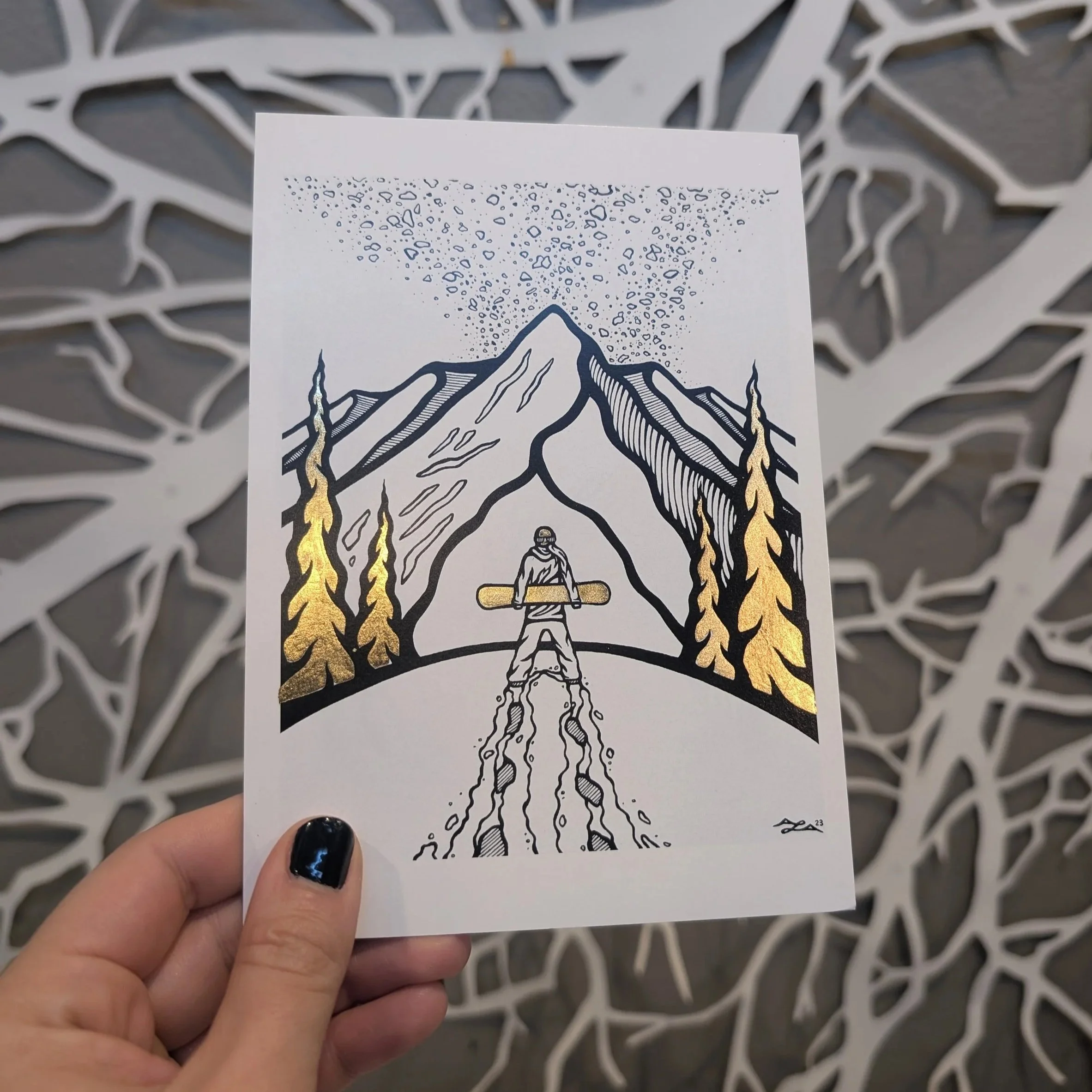 "Brooke" - Gold Leaf Snowboard Art Print