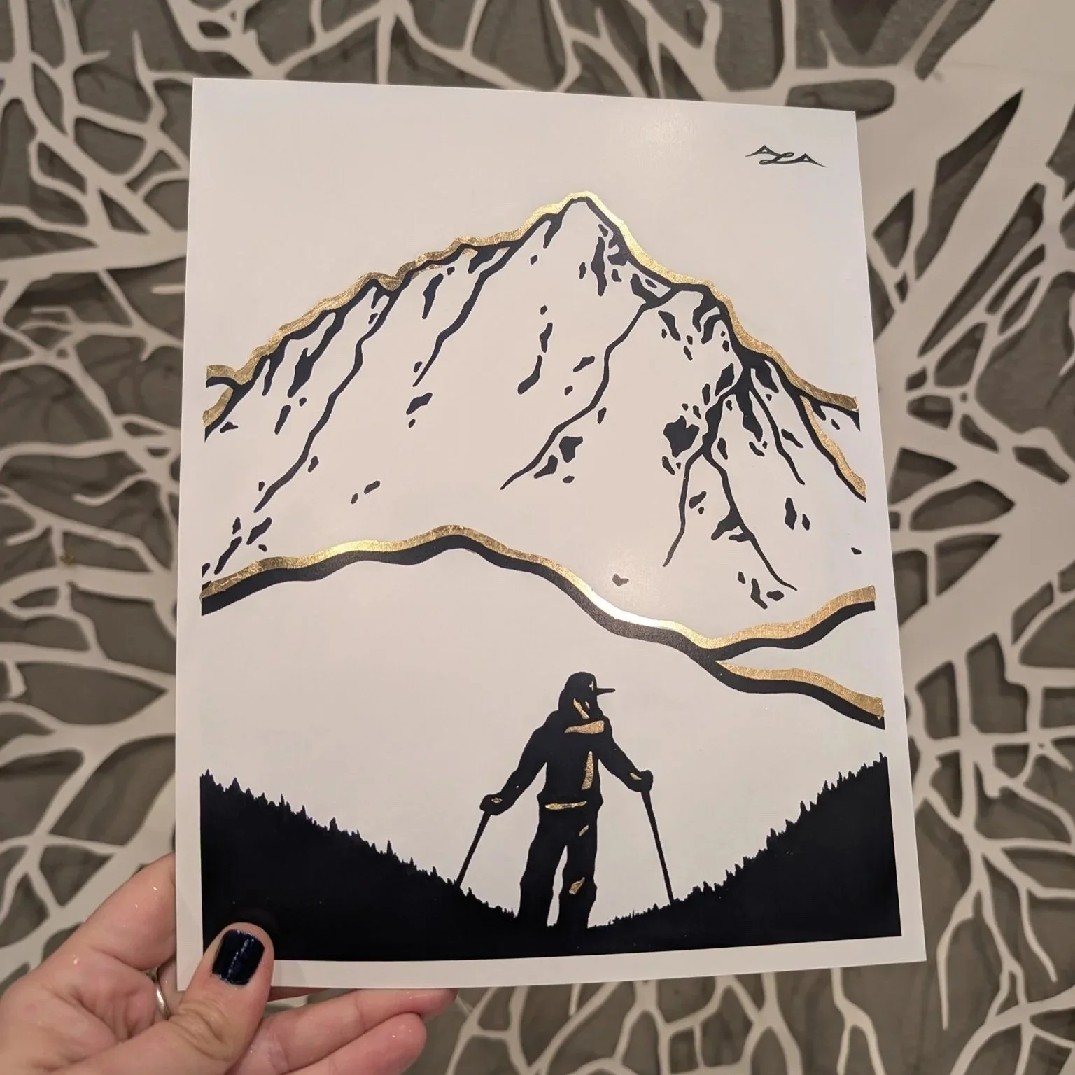 "Backcountry" - Gold Leaf Ski Art Print