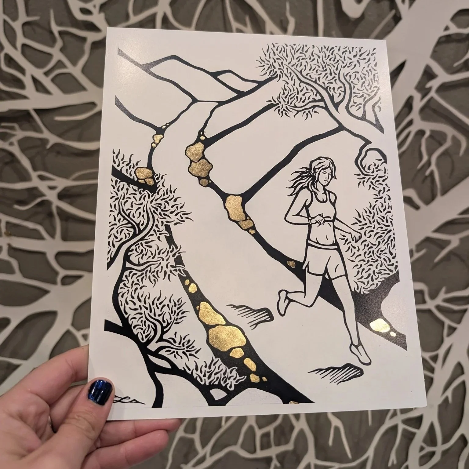 "Breeze" - Gold Leaf Running Art Print