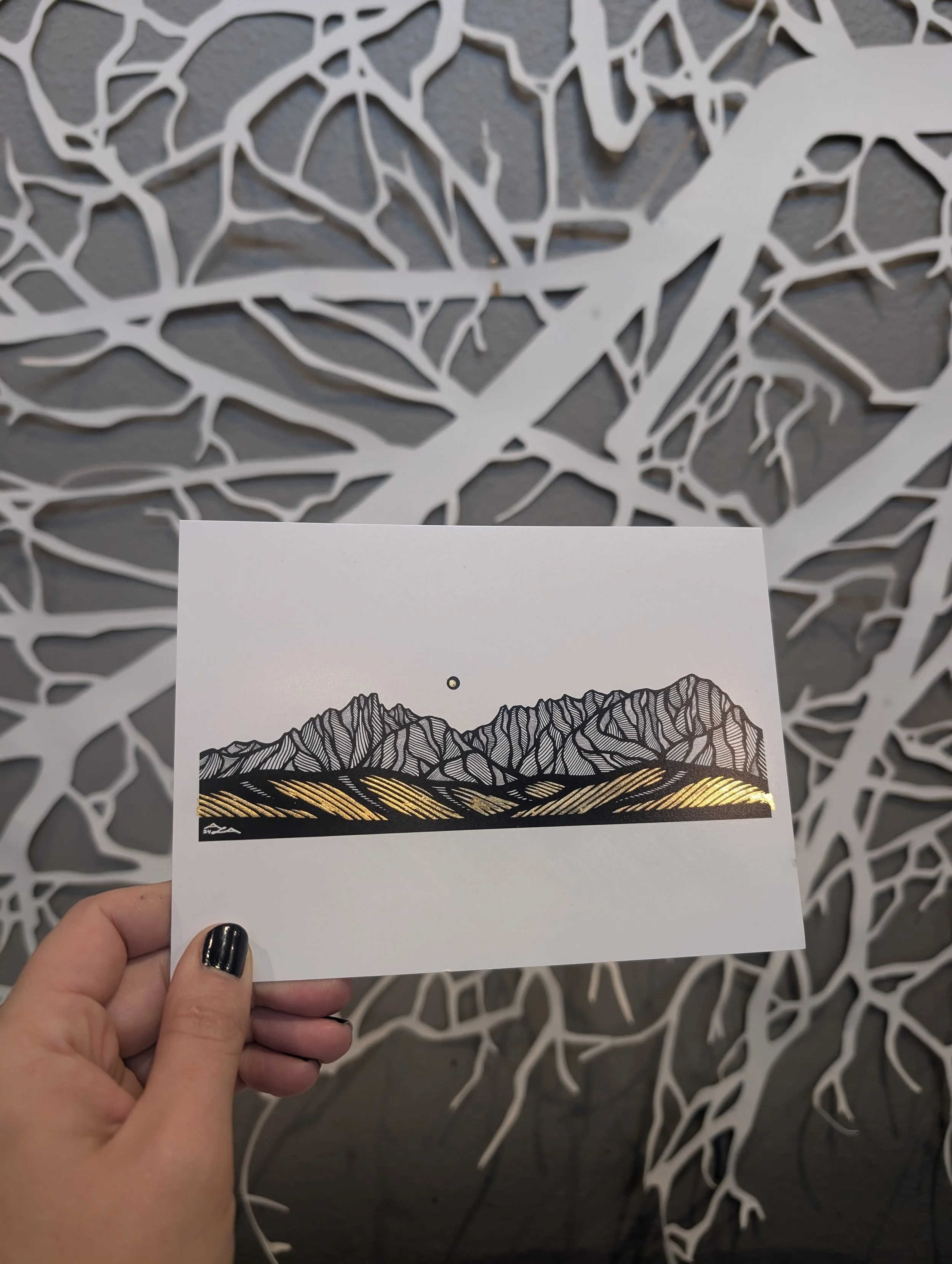 "Inspired By The Sawtooth Range, ID" - Gold Leaf Mountain Art Print