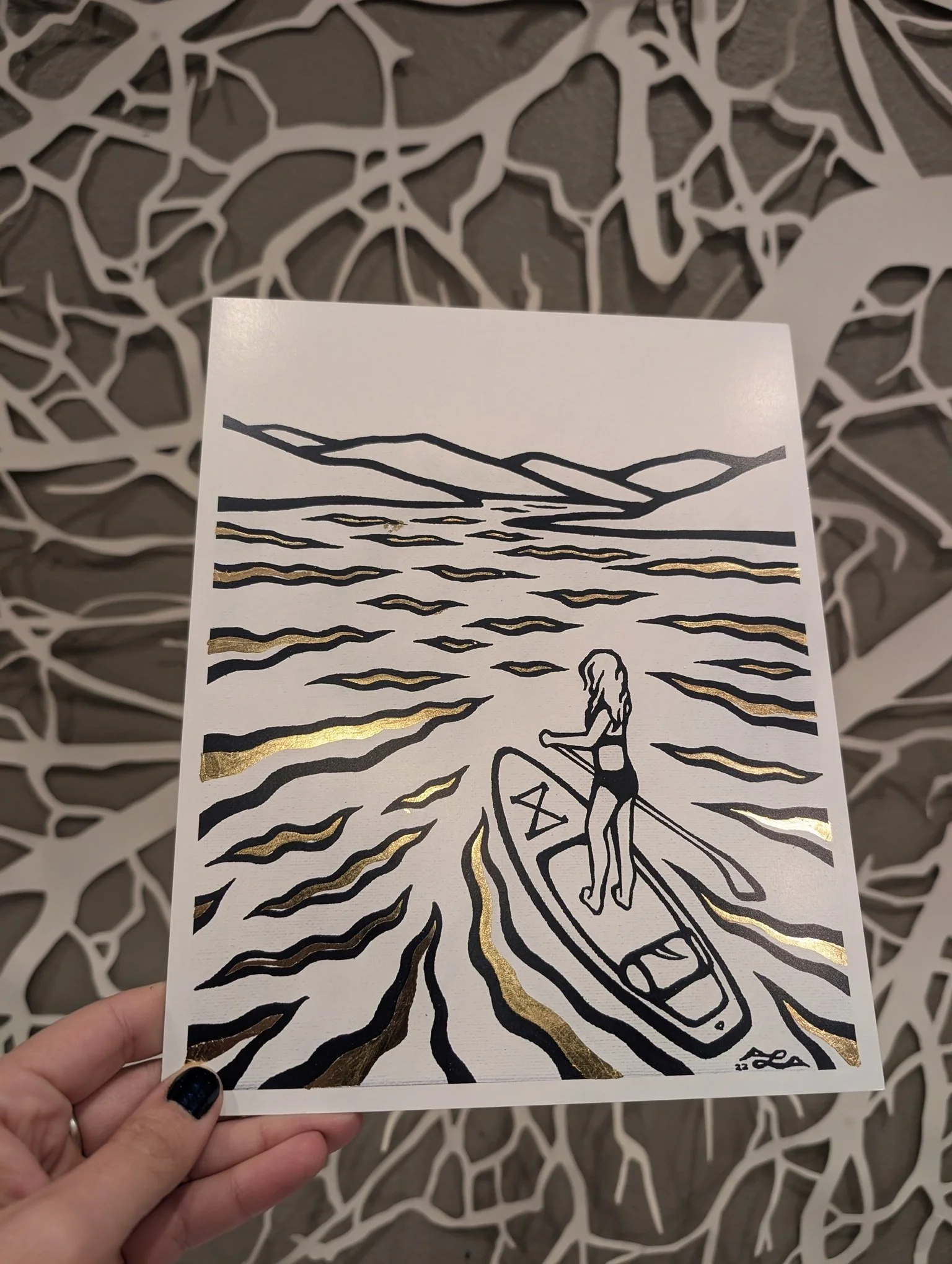 "One" - Gold Leaf Lake Art Print