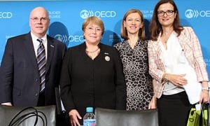 Marina Niforos, with President Michele Bachelet and US Ambassador Karen Kornbluh