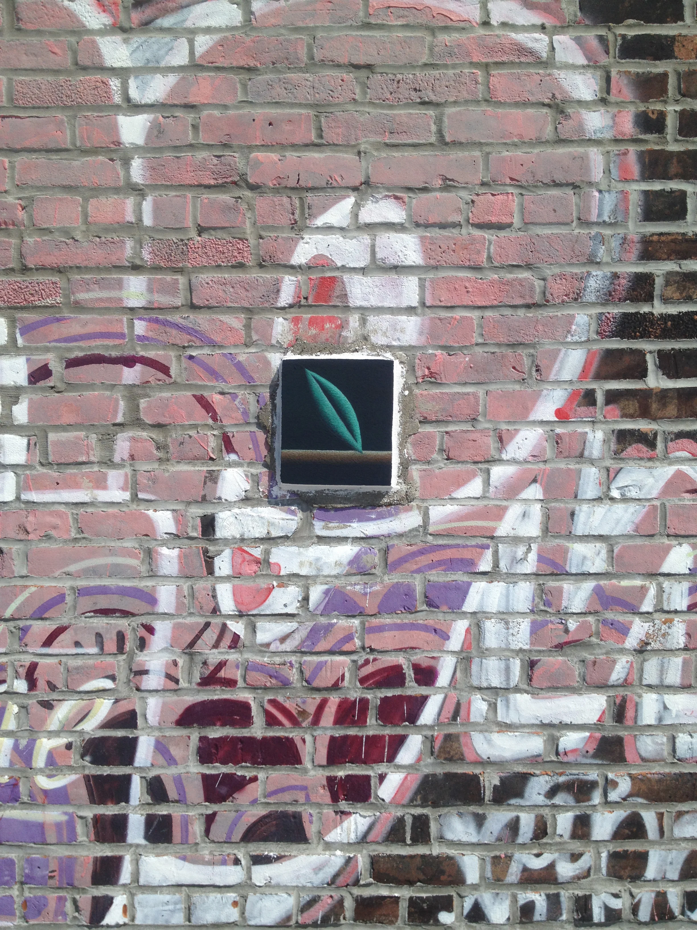 Nadia Ayari , Out (Escape BFTS), 2014, fresco and concrete on brick, approx 7h x 5w in / 17.8h x 12.7w cm, Brooklyn, New York