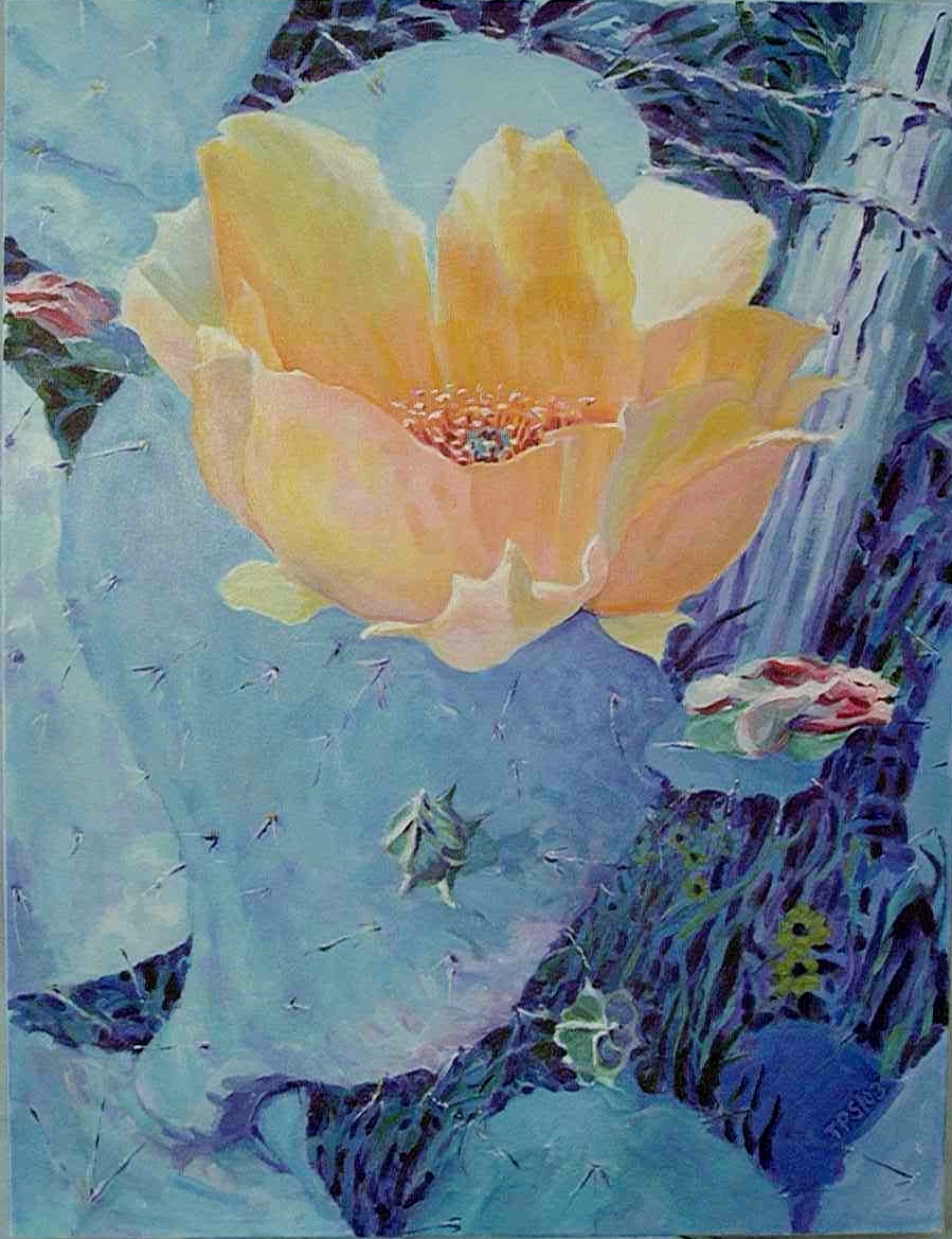 "Twilight Cactus Blossom II" Acrylic on canvas 18X30