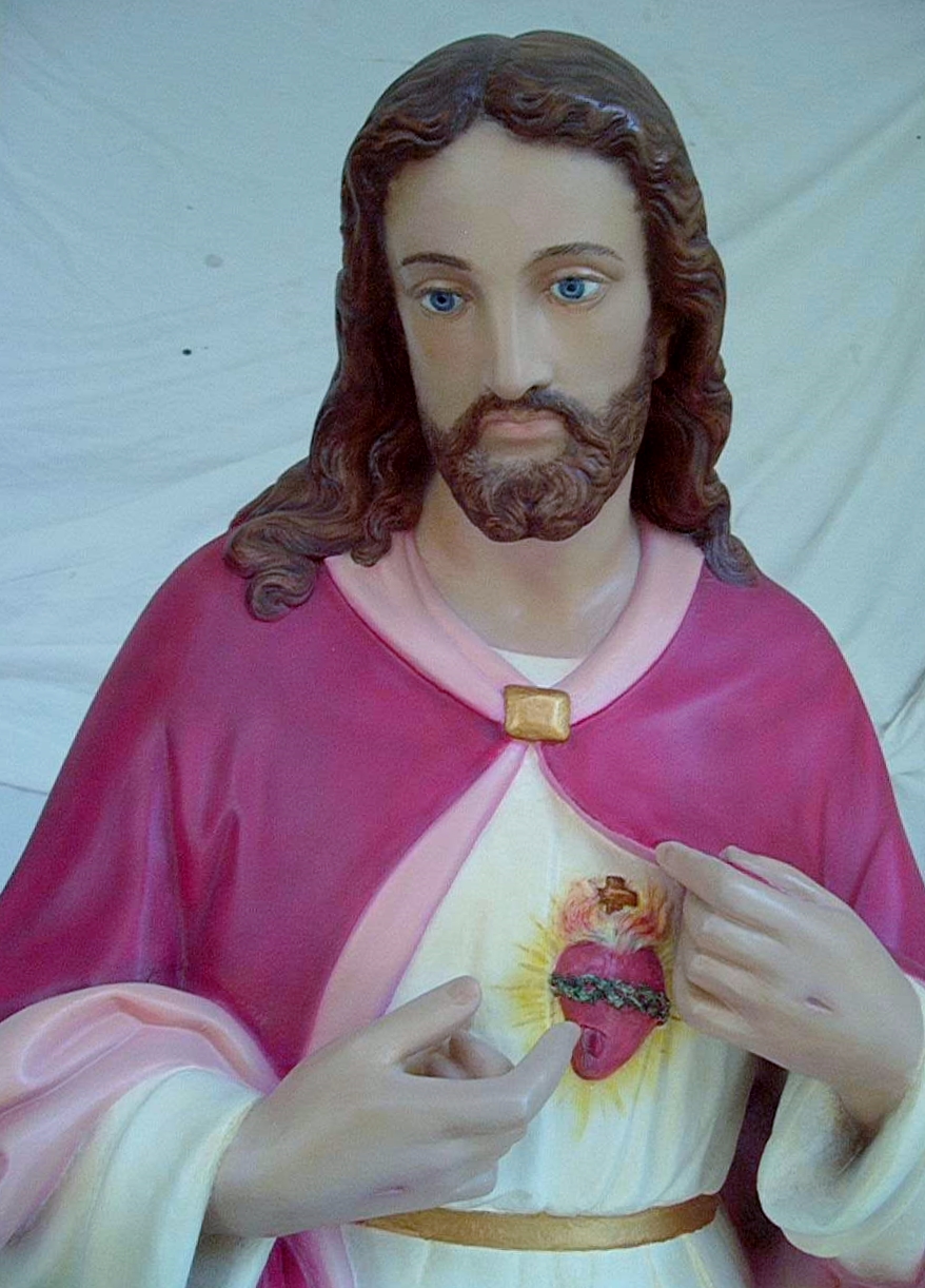Detail of restored cast plaster “Sacred Heart of Jesus” statue.  (64 X 30”)