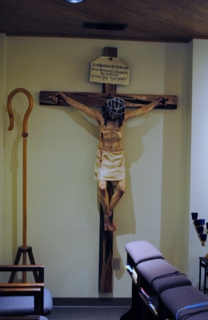 “Crucifixion of Christ”: Acrylic / resin on cedar beams. (54” X  96”)