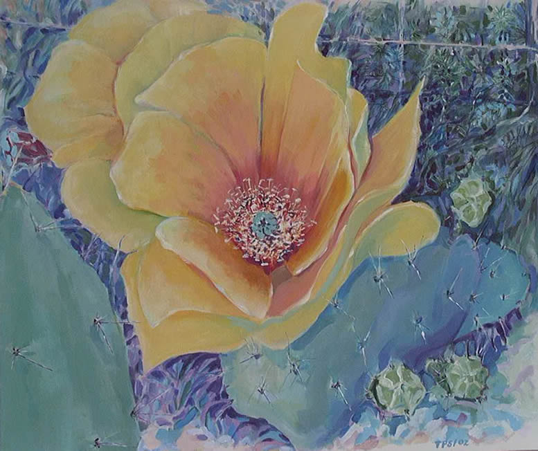 “Twilight Cactus Blossom”  Acrylic on Canvas,  30”X36”