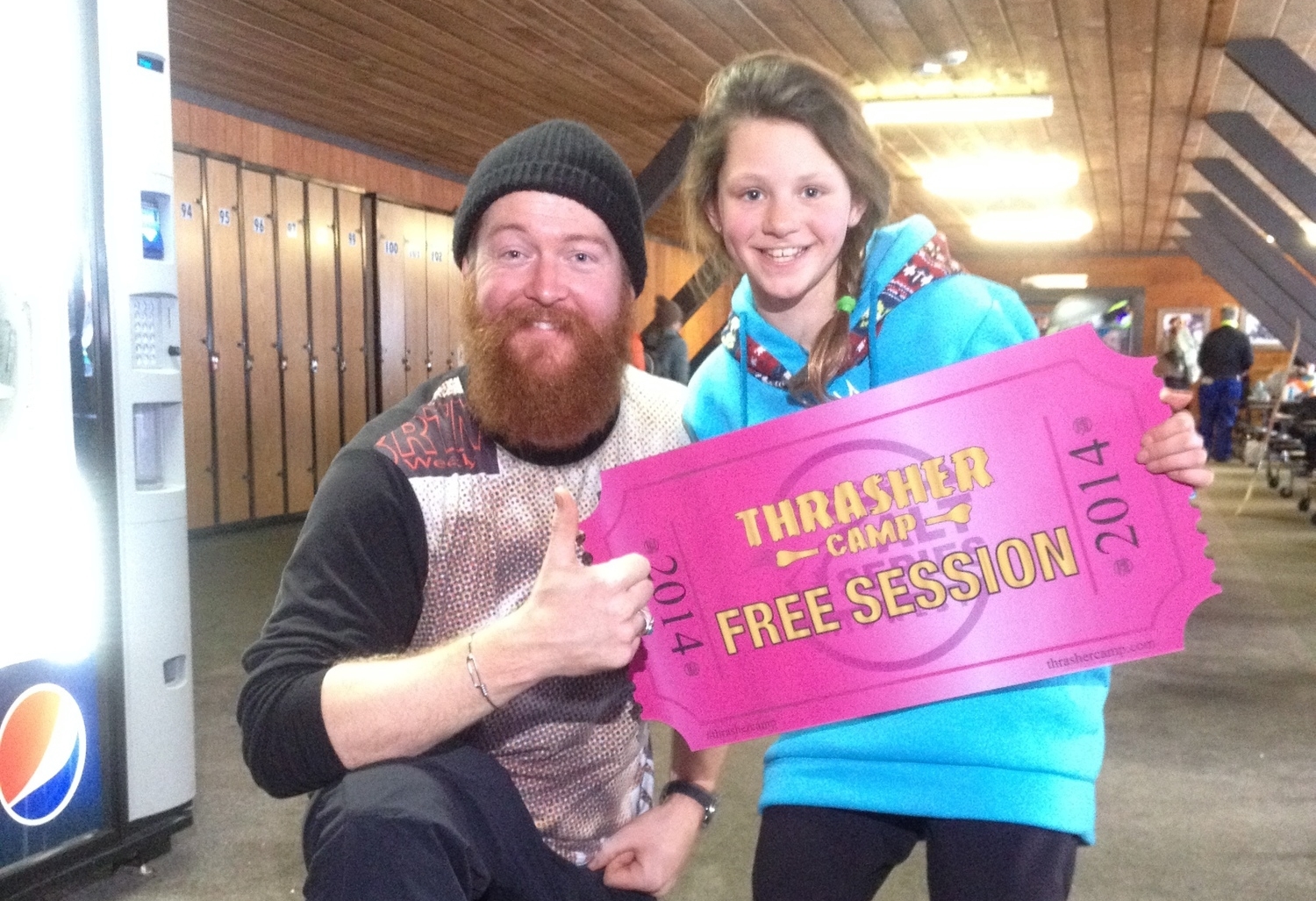 ThrasherCamp session winner Ella Sorensen with ThrasherCamp's Matt Gustafson - Wild Mountain Slopestyle 1/11/15