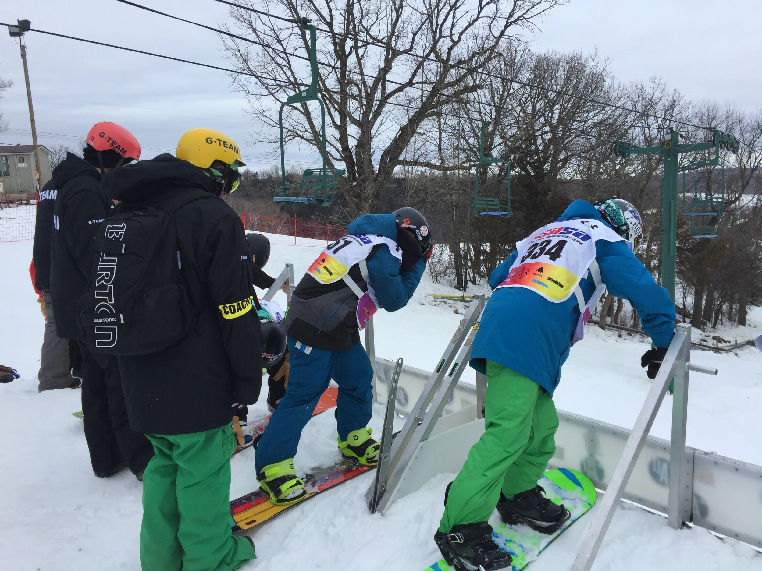 In the Boardercross/Skiercross start gate at Afton Alps 1/25/15