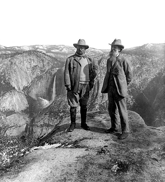 Theodore Roosevelt and John Muir at Glacier Point in Yosemite National Park in 1906