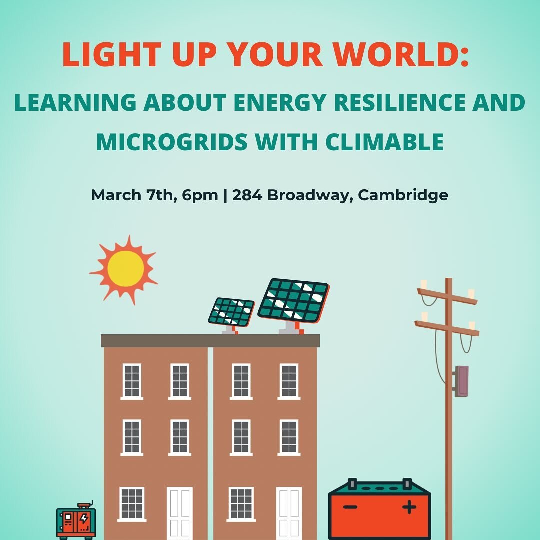 This Thursday!! Join us again at @lamplighterbrew&rsquo;s Broadway taproom to learn about energy resilience, microgrids, Climable work in Cambridge and other local communities, and how to get involved. RSVP using the link in our bio! ☀️

The first ho