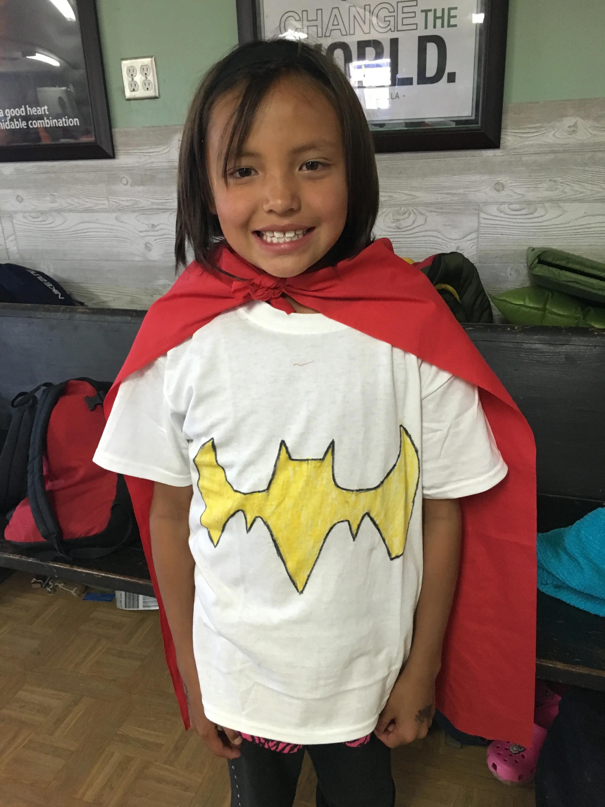 Superhero Day at camp, complete with mighty t-shirts and capes!