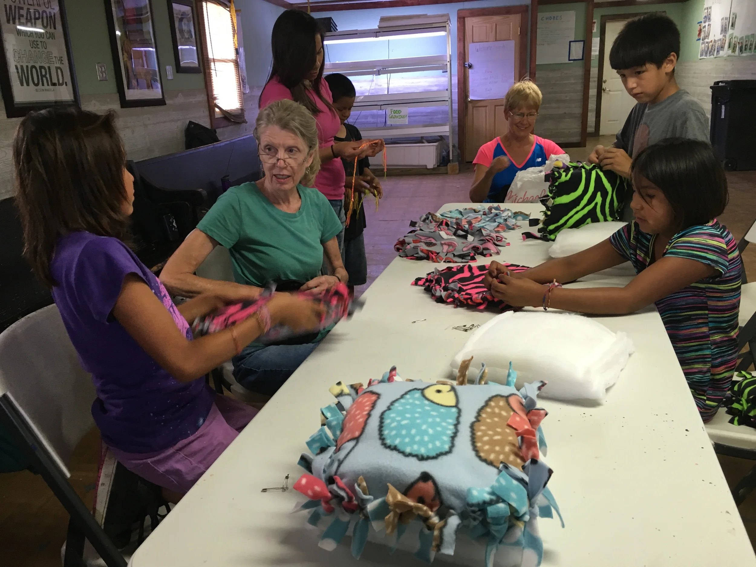 Pillow-making fun at camp! (La Plant, August 2016)
