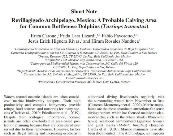 Revillagigedo Archipelago, Mexico: A Probable Calving Area for Common Bottlenose Dolphins (Tursiops truncatus)