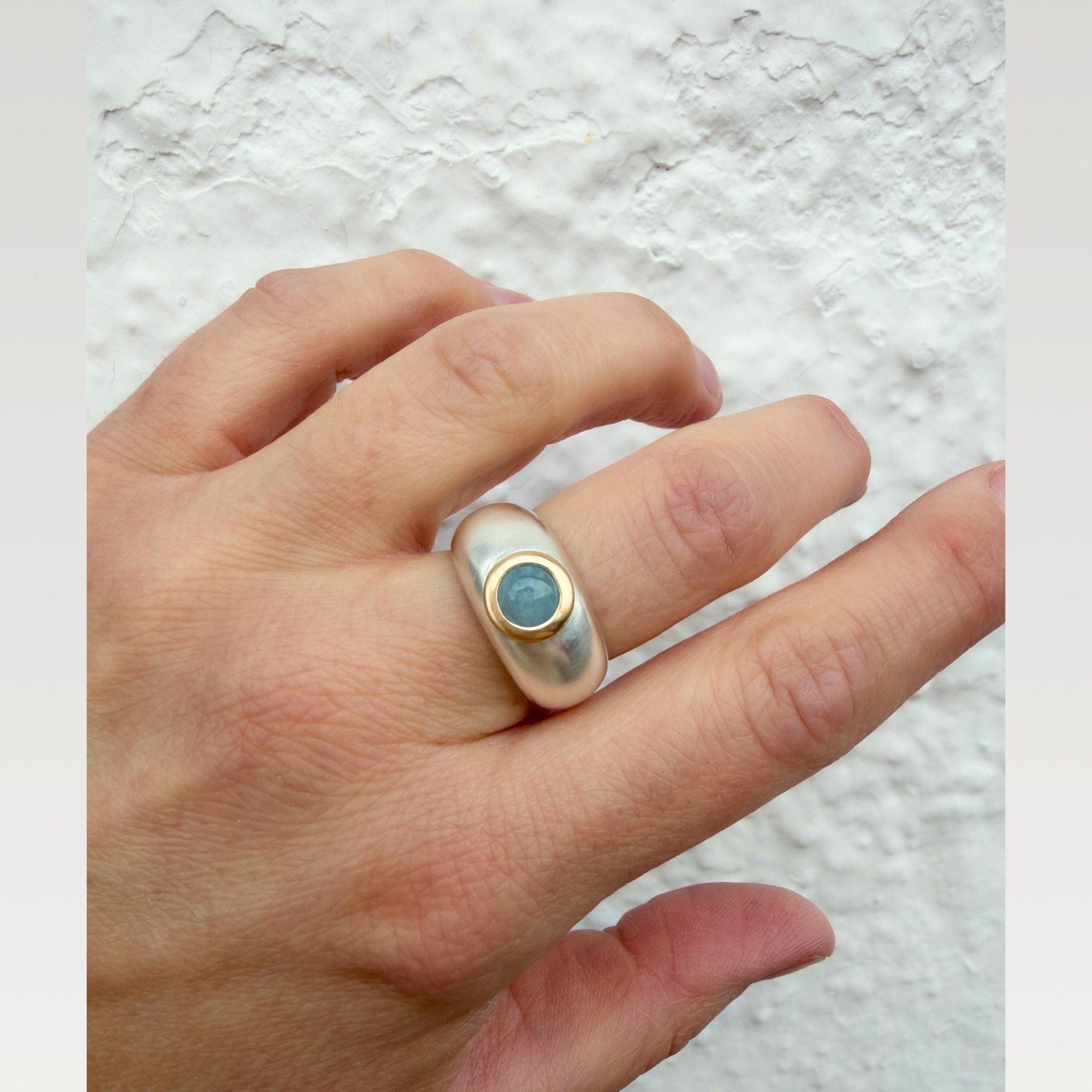 Erin DeLuca Jewelry Silver and 14k Aquamarine Dome Ring