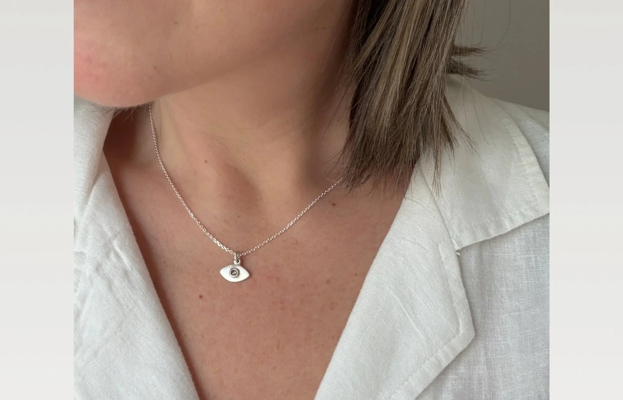 14K and Silver Evil Eye Pendant