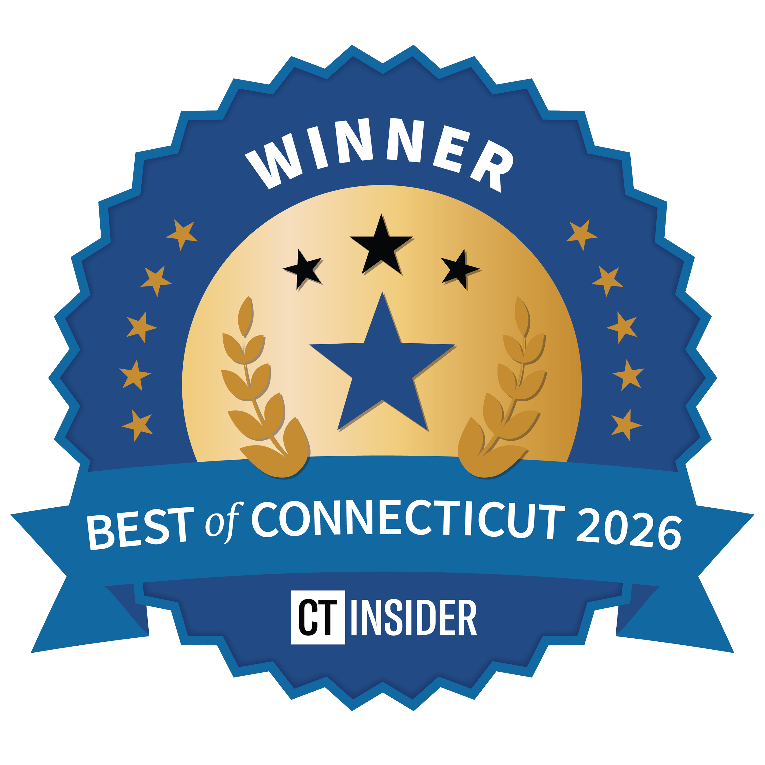 image of a winner's badge declaring Erin DeLuca Jewelry won the best of Connecticut 2026 Best Jeweler category