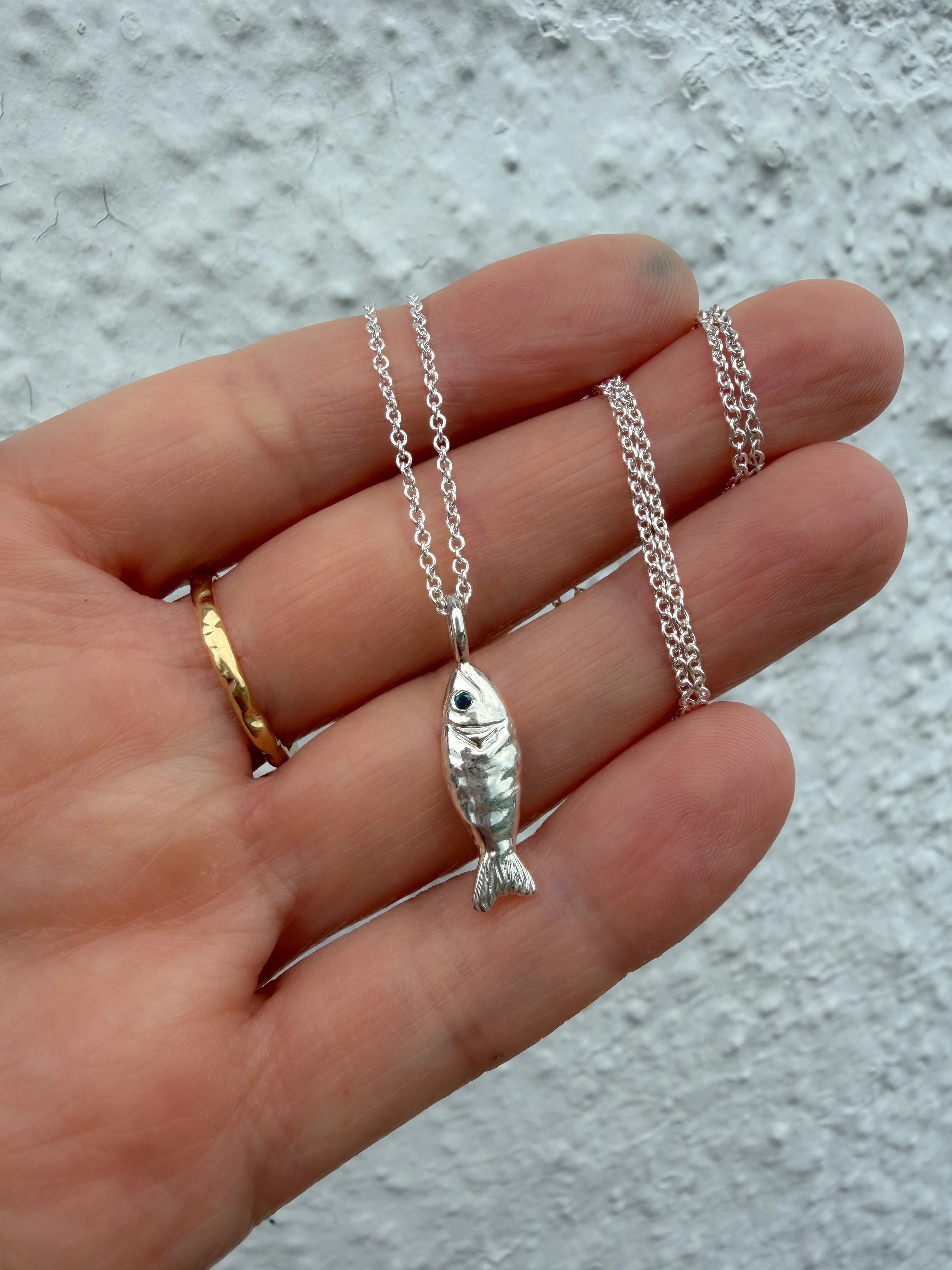 Handcarved Lucky Silver Fish Pendant