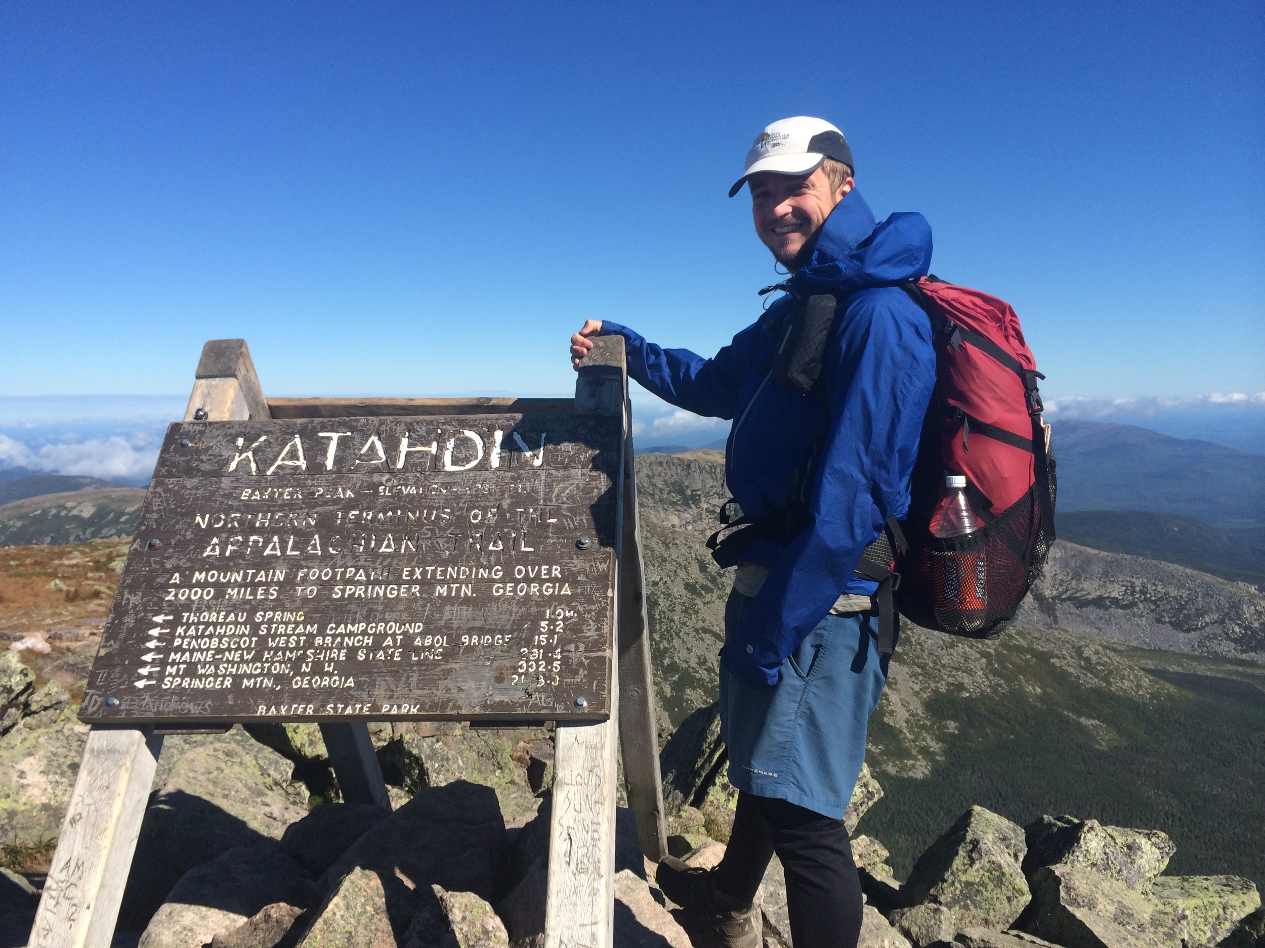 Yours truly at the summit of Katahdin, 7 September 2014. Finishing what was started only three and a half years earlier.