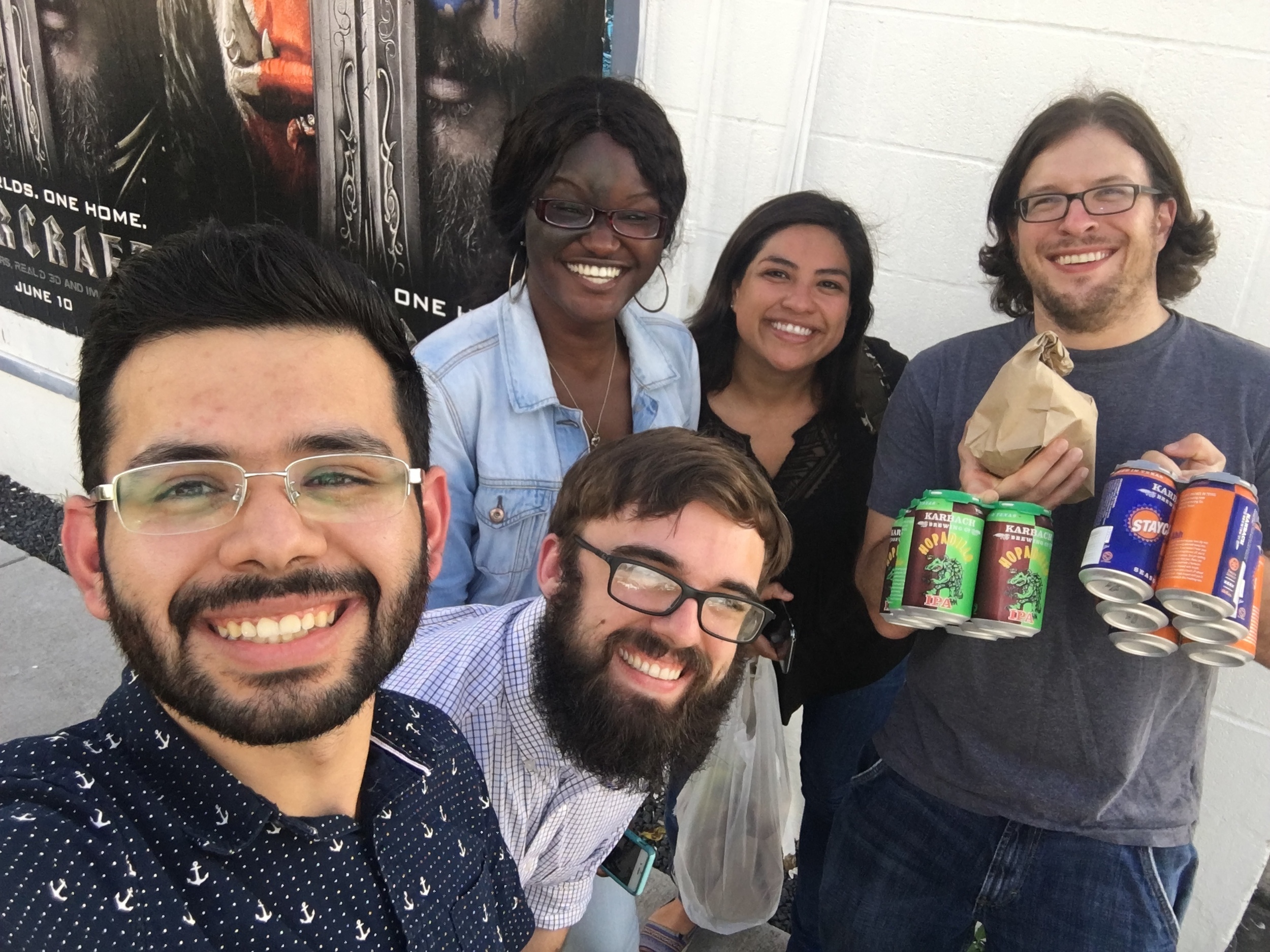  Taco Friday at "Many's taco truck" with the entire lab. (L-R) Manuel, Kesha, Alex, Karen, and Josh.&nbsp; 