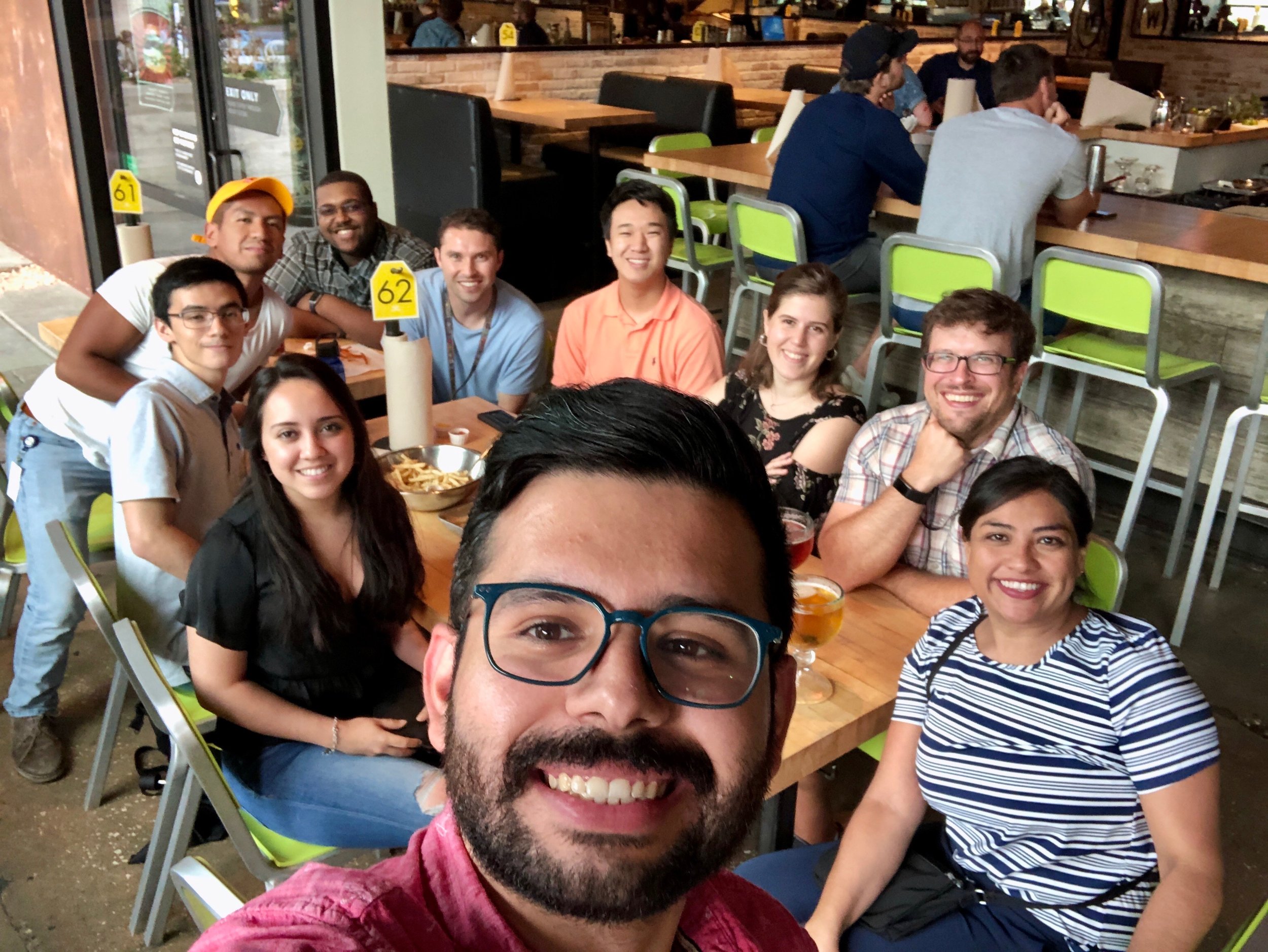 Getting burgers together out at Hop Doddy in Rice Village, summer 2019.