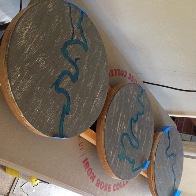 We're building something different for this weekend's Brighton Wine, Art & Music Festival. The Painted River. These still need rims and two coats of epoxy. Stop by and see us to see the finished product. #brightonwineartmusic, #brightonmi, #thesexysusan, #madeinusa, #veteranmade, #madebyhand, #functionalart, #smallbusiness, #michiganmade, #heirloomquality,