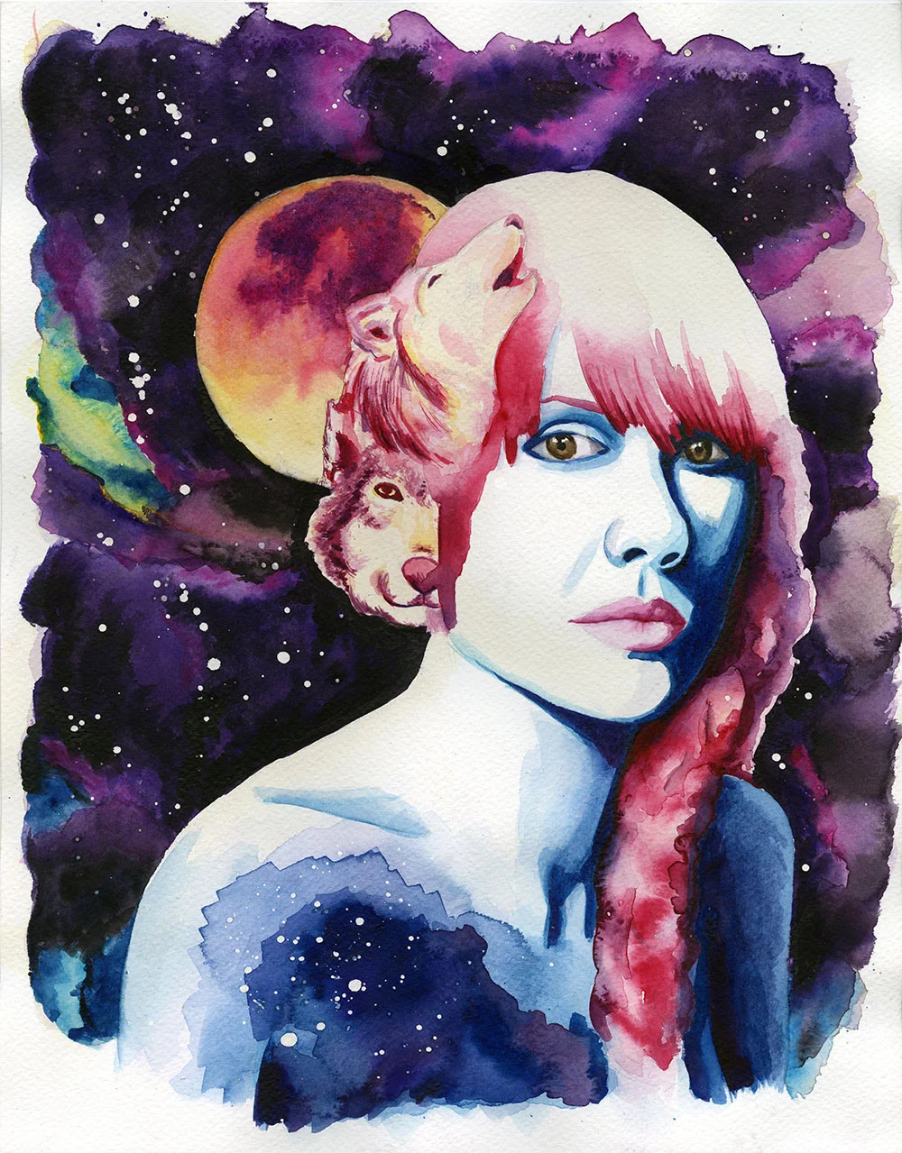Moon Watercolor on Watercolor Paper