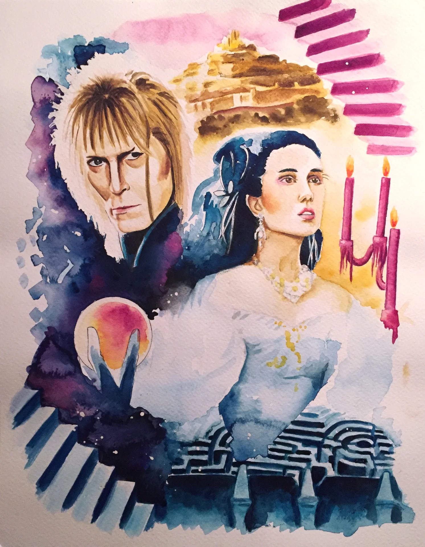 Commissioned Piece Inspired by the movie Labyinth Watercolor on Watercolor Paper