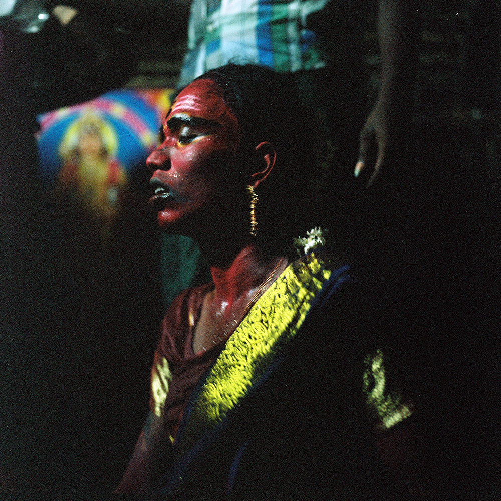 Dinesha, exhausted, after playing Goddess Kali in the Mayanakollai festival, March 2013 