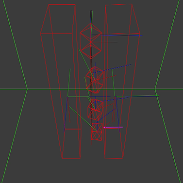 A screen shot of the virtual pendulums and blocks generated in Jitter. Collisions in this virtual system were parsed in Max/MSP and then sent to Ableton Live via MIDI to trigger audio samples.