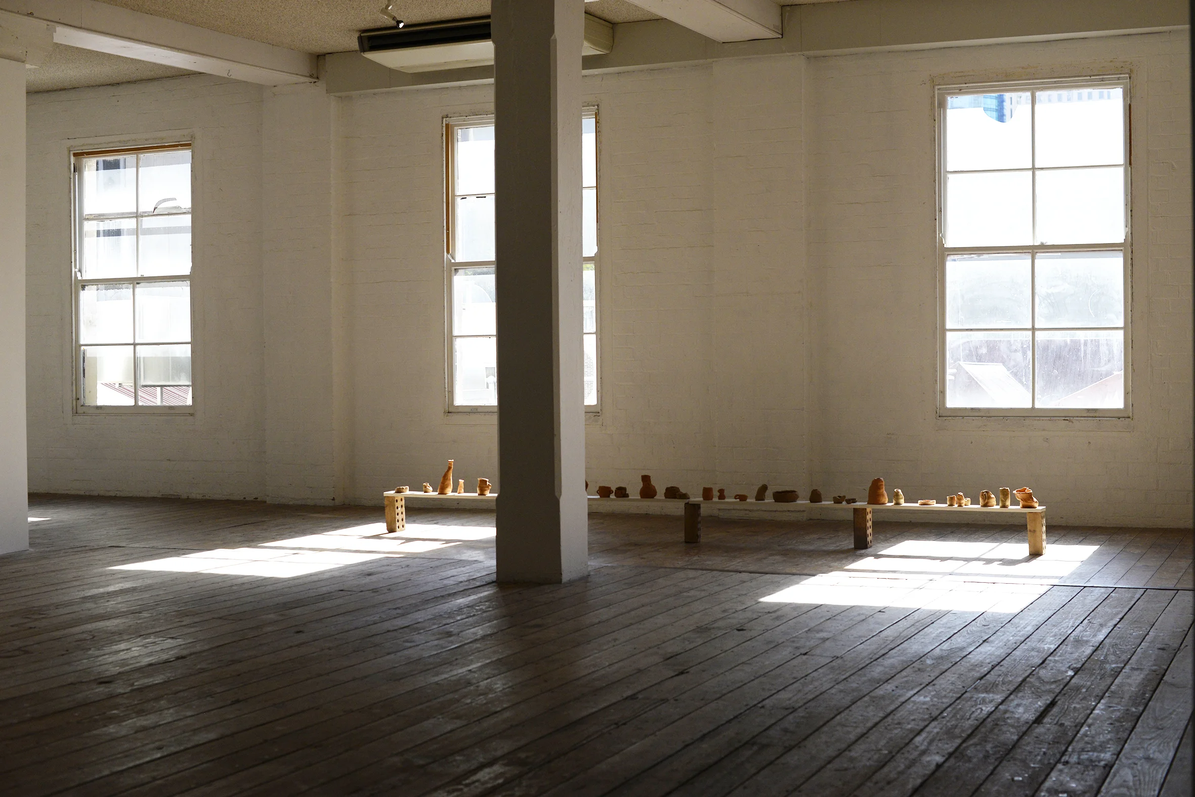 Installation of The height of a Mountain, width of a valley exhibition at Metro Arts. Collaborative exhibition with Bridie Gillman and Kylie Spear based on residency in Taylors Arm (NSW). Photograph by Bridie Gillman.
