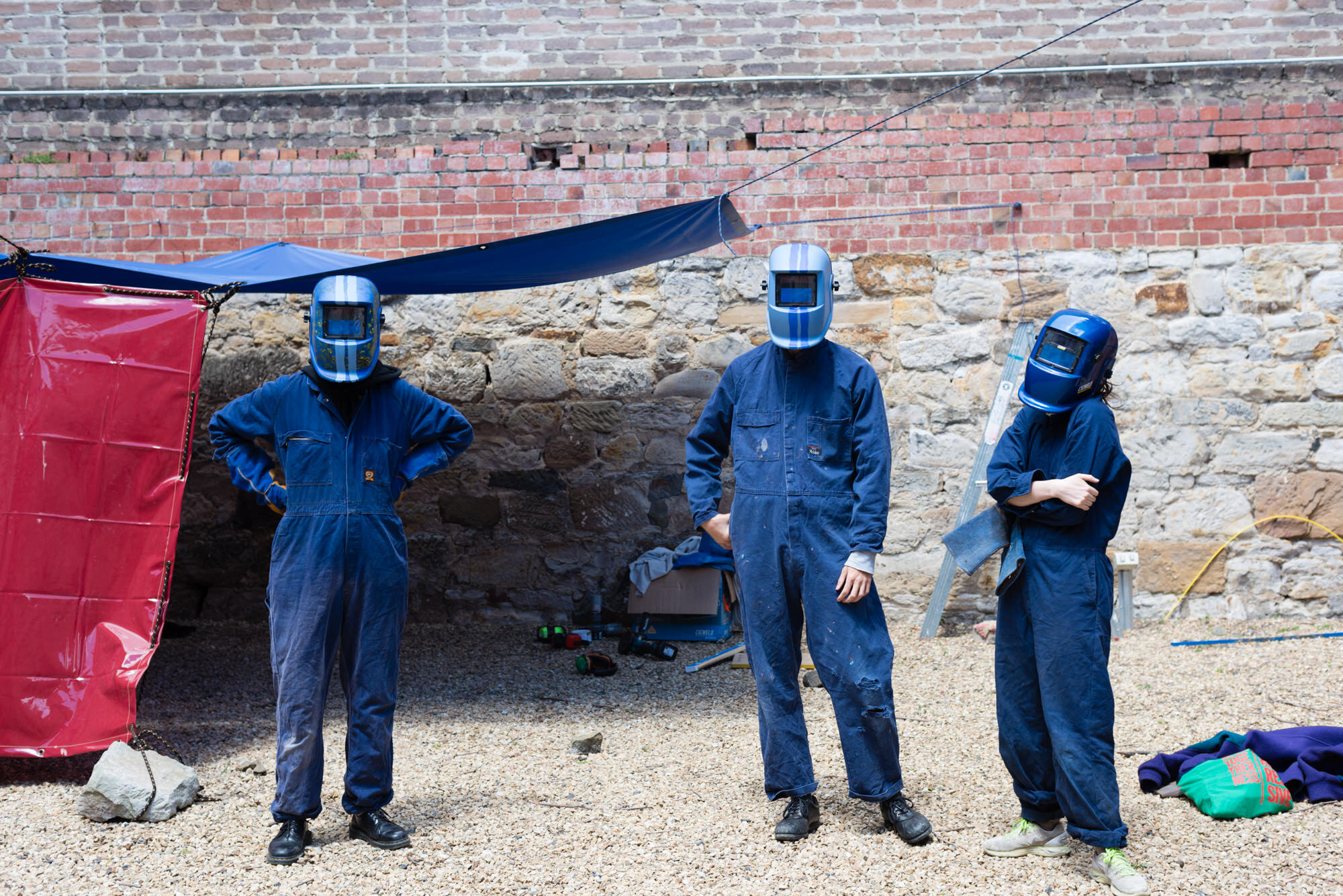  This iteration of a  A Set of New Skills  was adapted for Hobiennale. Seb and Meave from Desire Lines (Sydney) learnt how to weld and made a steel table. The table and work area was used one stop of the Desire Lines walking tour, and later in the fe