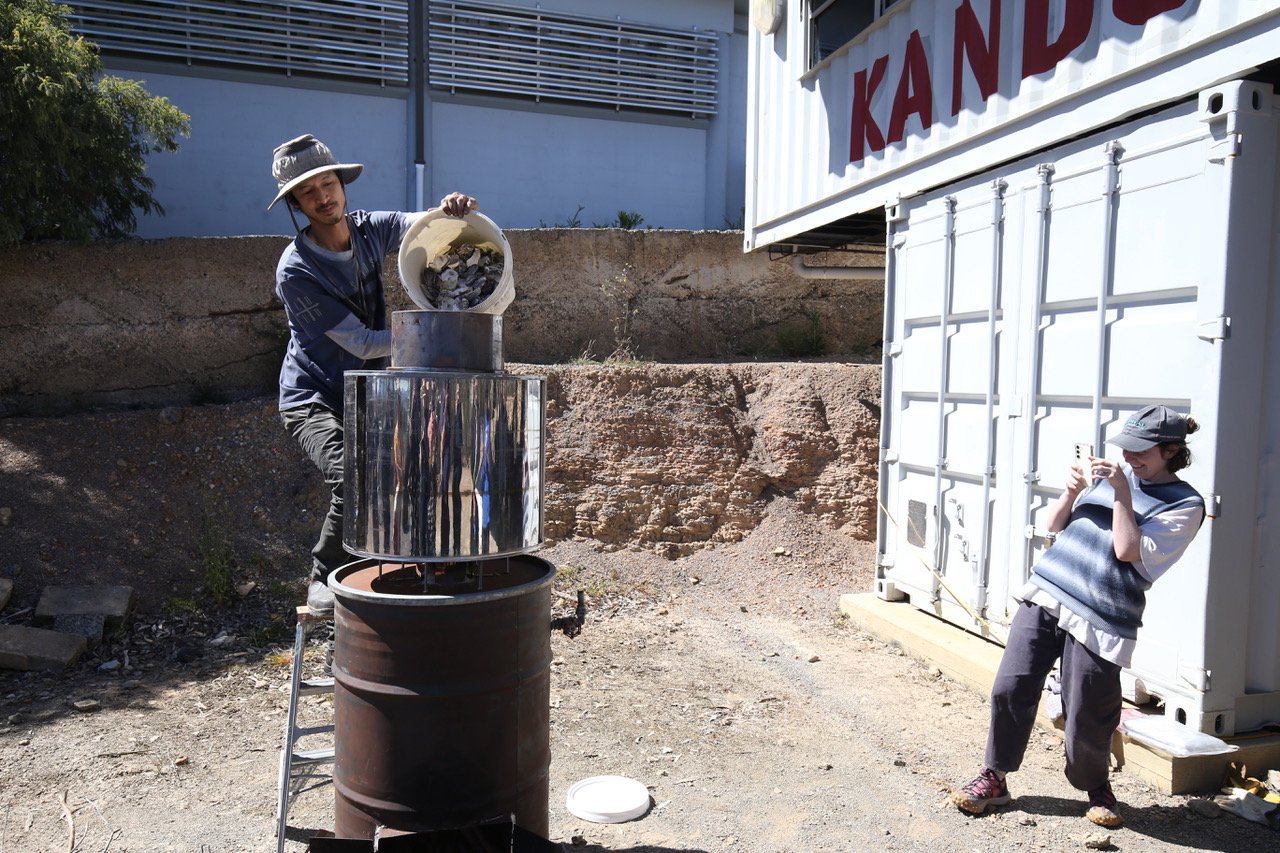  Collaborative work with Alrey Batol for Cementa26.  A series of workshops making DIY cement using oyster shells (lime) and refired wood ash in Alrey’s retort kiln. This is then combined with crushed aggregates: recycled ceramics, glass bottles from 