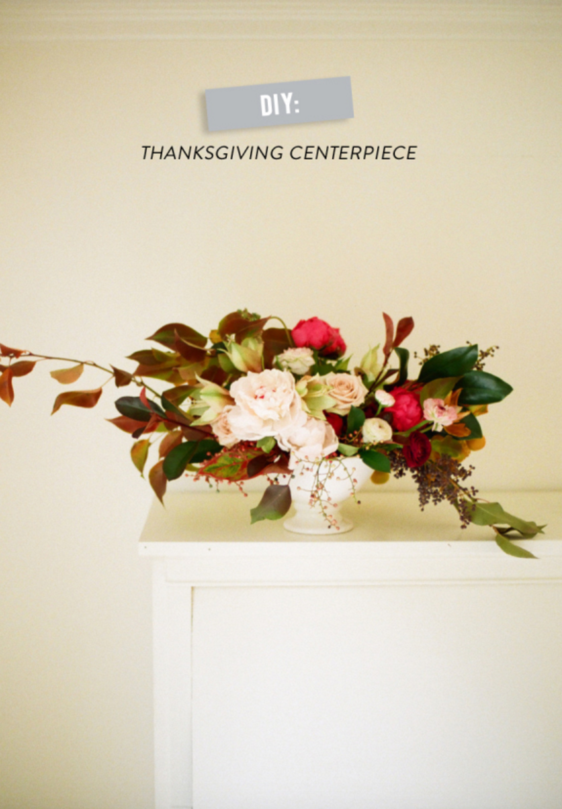 With the limited table space, I'm thinking one statement centerpiece could be the way to go. This one is beautiful and I'm not sure if I have the skill to re-create it, however, the video should help!