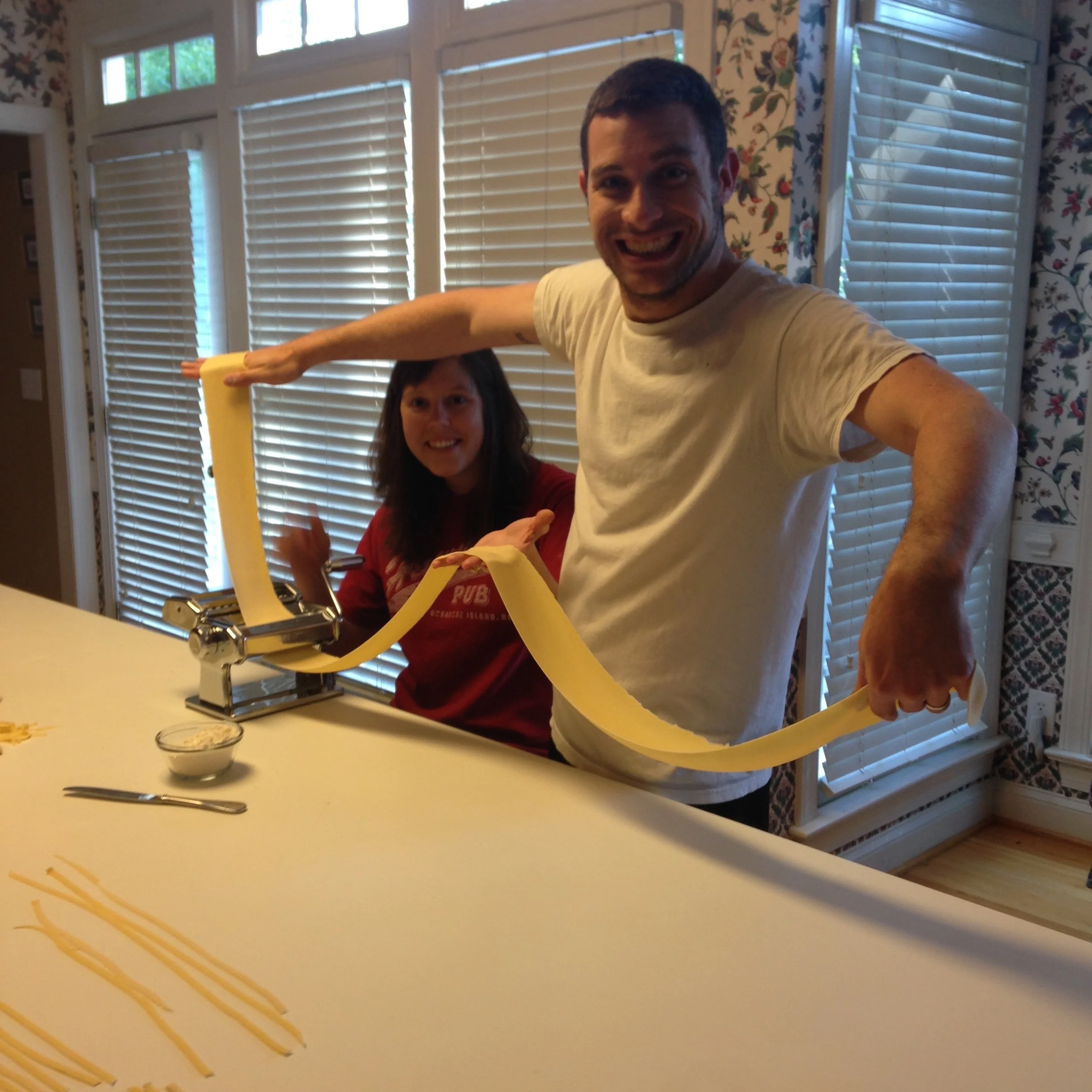 We made homemade pasta with my mom's new pasta maker. Little did we know that 6 months later we would become obsessed with homemade pasta making it all the time...