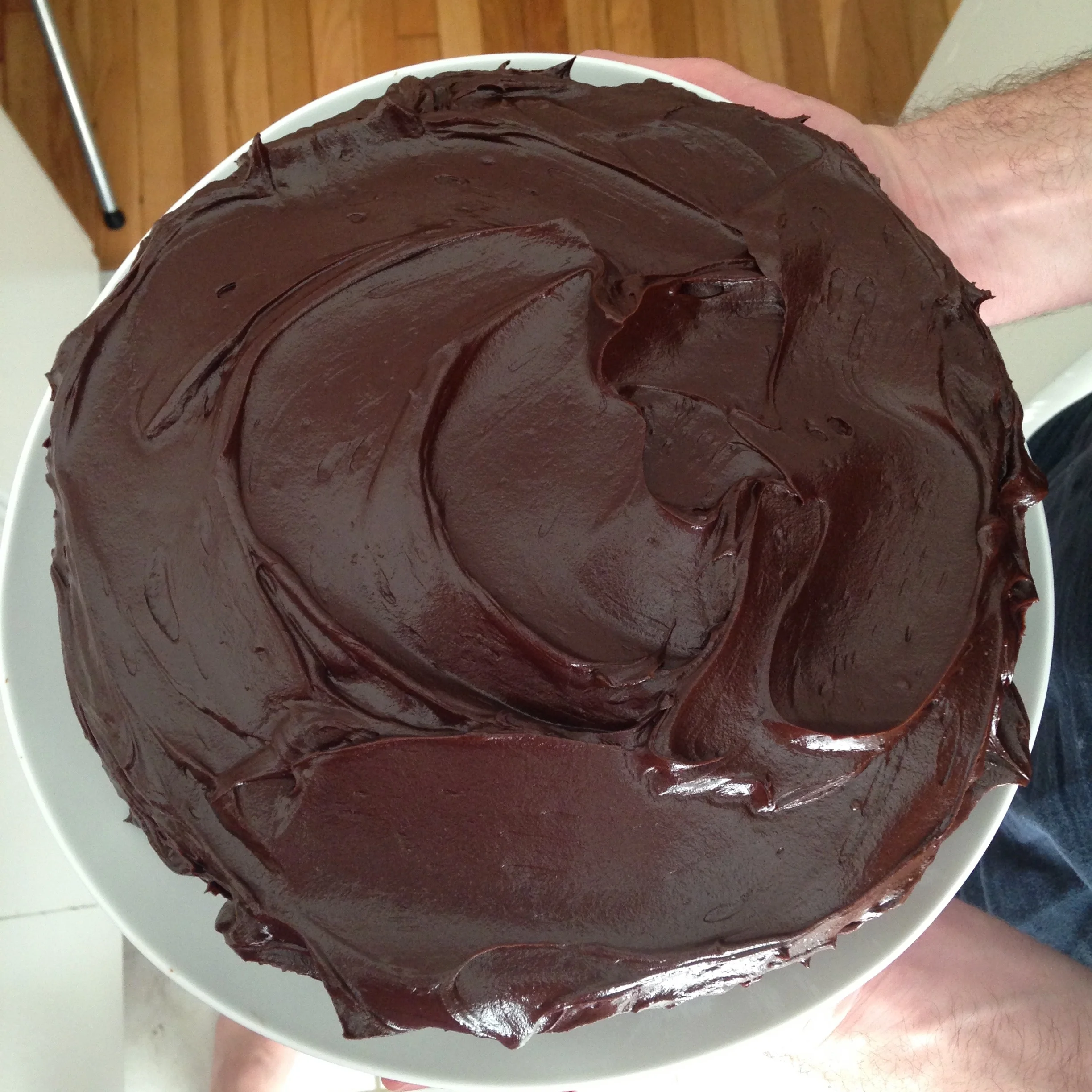 I made this tasty butter cake with chocolate ganache frosting . Yum! 