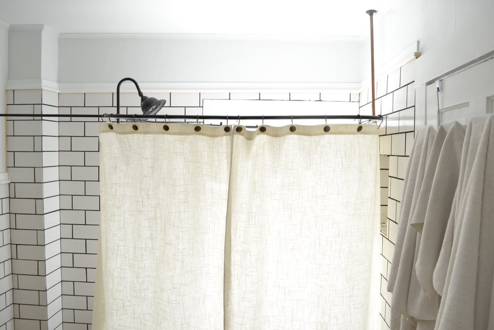 A Diy Clawfoot Tub Shower Curtain For, Installing Shower Curtain Rod Through Tile