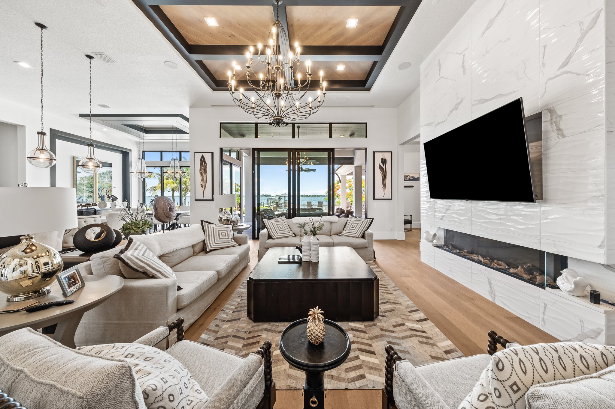modern custom built home in Naples Florida large fireplace big windows - new home - for sale