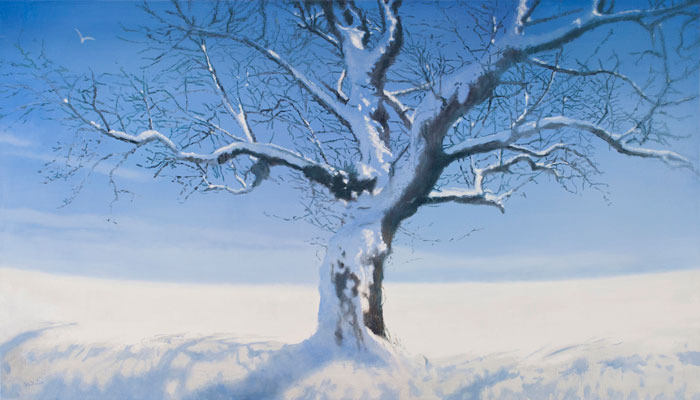 waiting, 27 x 48 in, oil on linen. Painting by Reinhold Schwenk.
