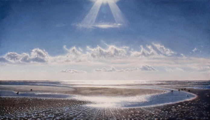 radiation, 27 x 48 in, oil on linen. Painting by Reinhold Schwenk.