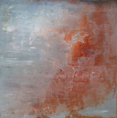 fire and water, 20 x 20 in, oil on board. Painting by Reinhold Schwenk.