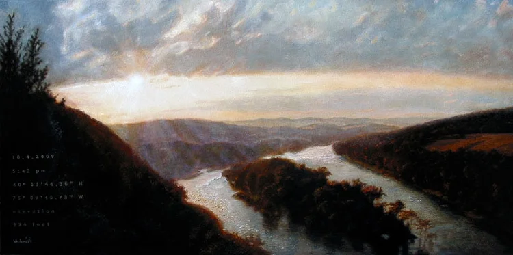 last rays, 18 x 36 in, oil on canvas. Painting by Reinhold Schwenk.