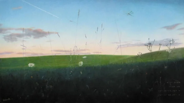 traugers crossing, 27 x 48 in, oil on linen. Painting by Reinhold Schwenk.