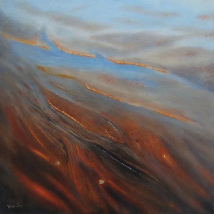 rivulet, 20 x 20 in, oil on canvas. Painting by Reinhold Schwenk.