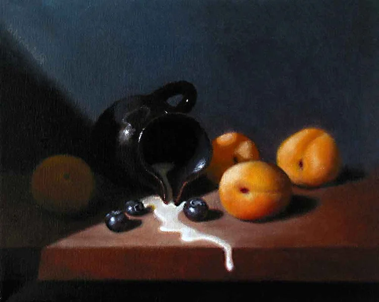 oops, 8 x 10 in, oil on linen. Painting by Reinhold Schwenk.