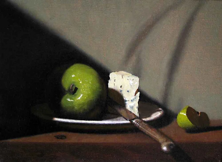 granny gorgonzola, 9 x 12 in, oil on linen. Painting by Reinhold Schwenk.